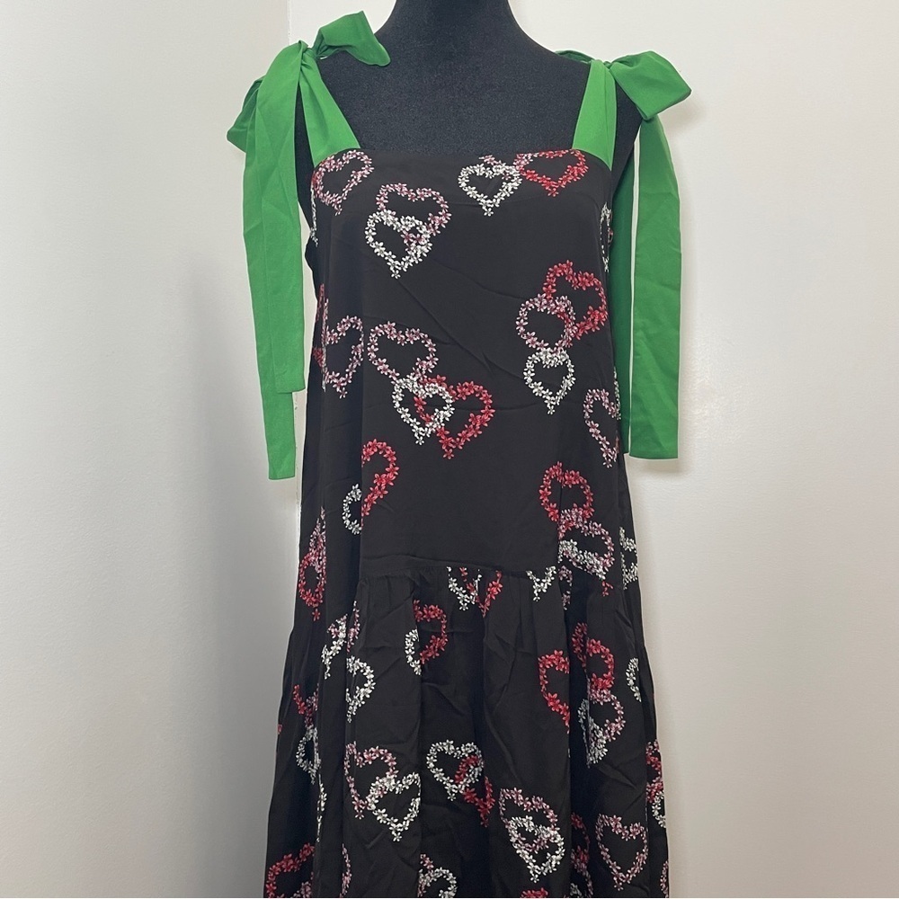 Sandro- Delicate Heart-Motif Midi Dress With Green Straps Size Medium - Picture 7 of 16